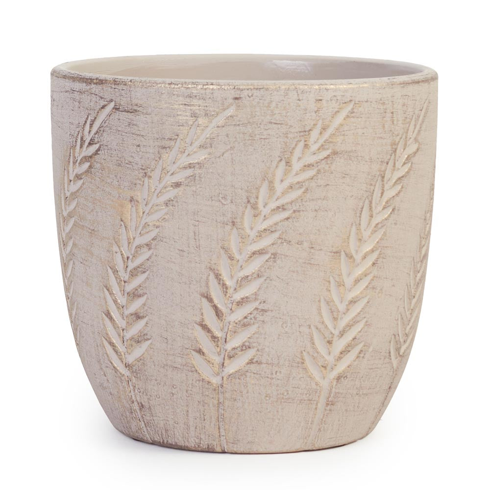Rustic Leaves Pot Ø13.5x12.5cm