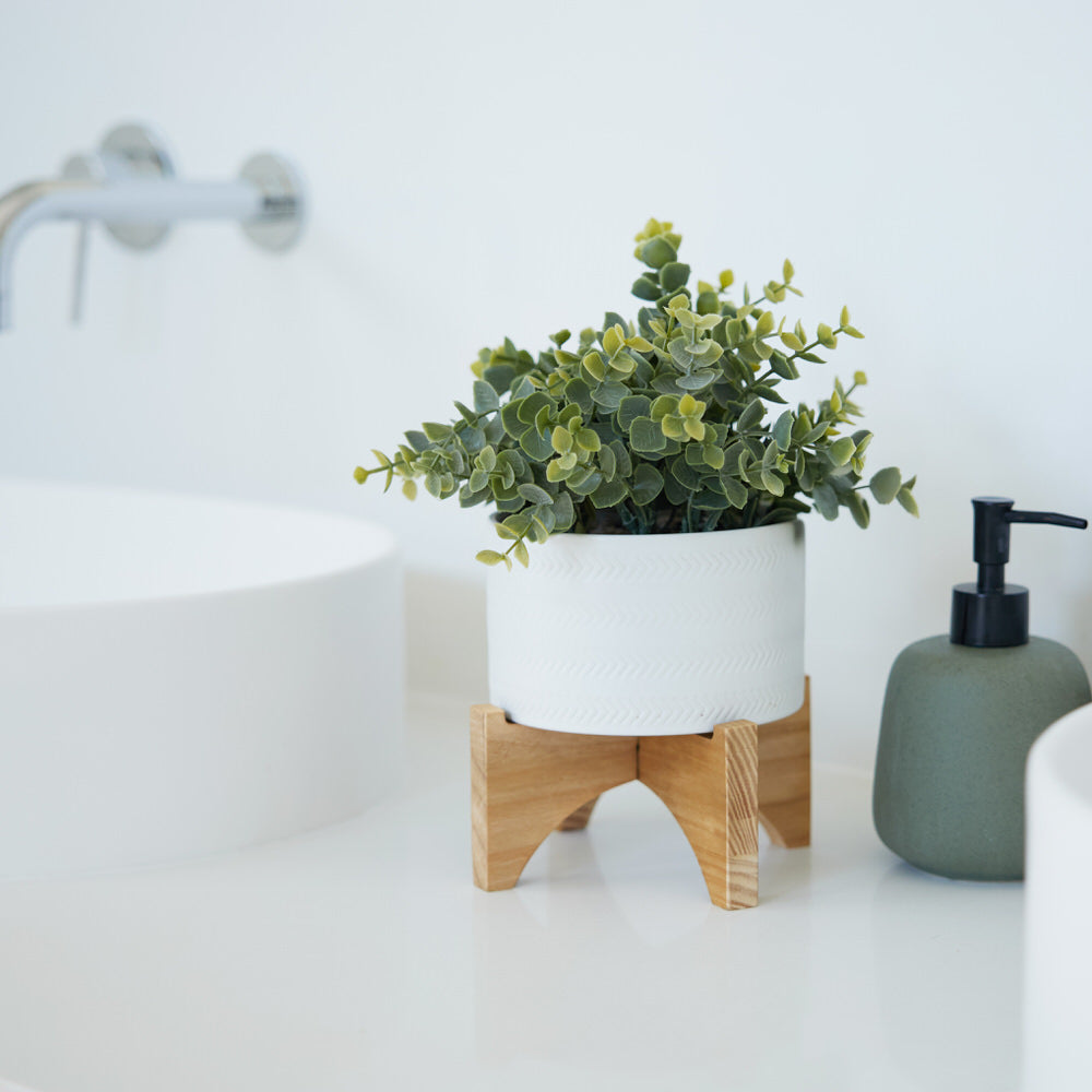 Decorative Greenery in Pot with Wood Stand Ø17x26cm