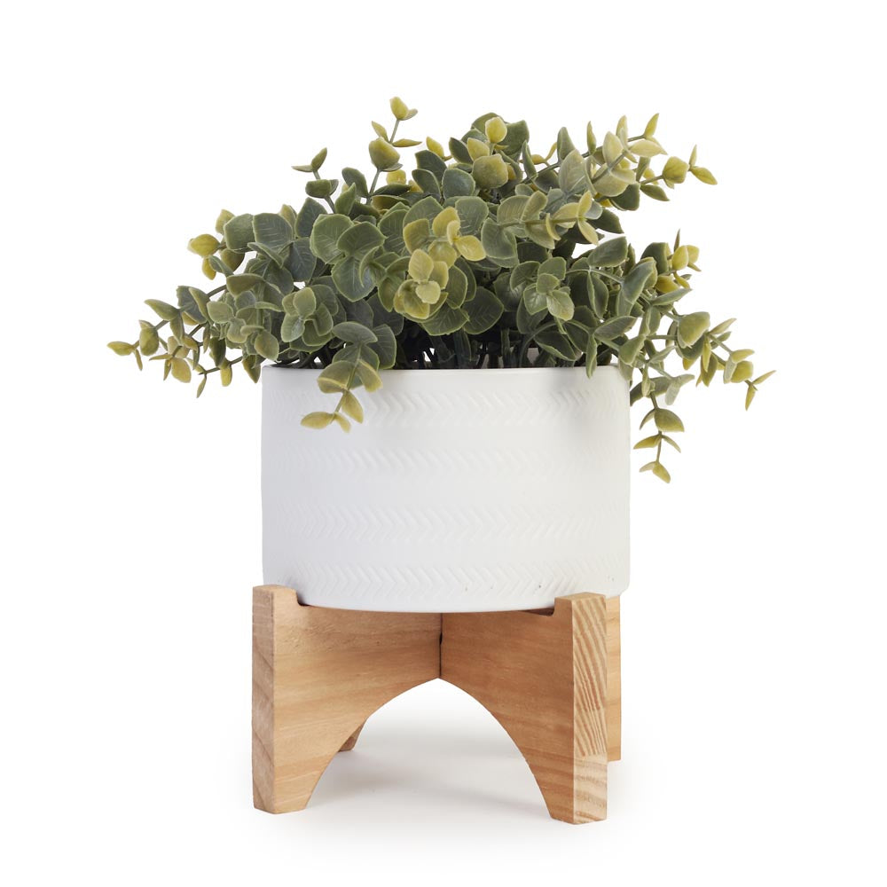 Decorative Greenery in Pot with Wood Stand Ø17x26cm