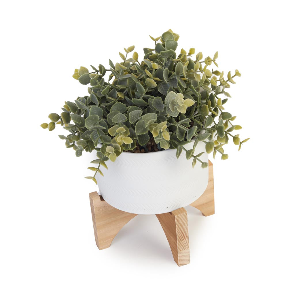 Decorative Greenery in Pot with Wood Stand Ø17x26cm