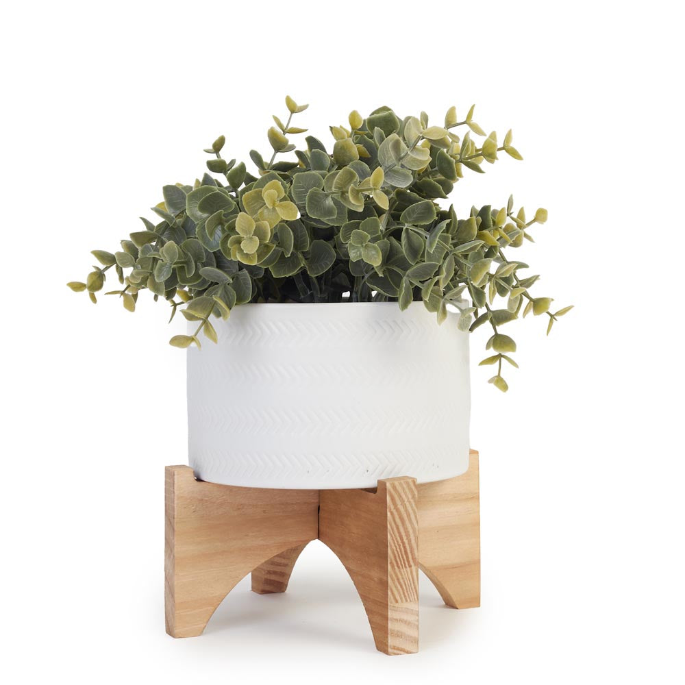 Decorative Greenery in Pot with Wood Stand Ø17x26cm